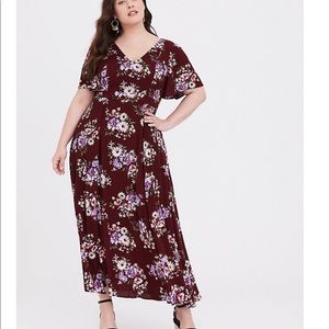 Torrid Red Wine Floral Gauze Maxi Dress size 1x